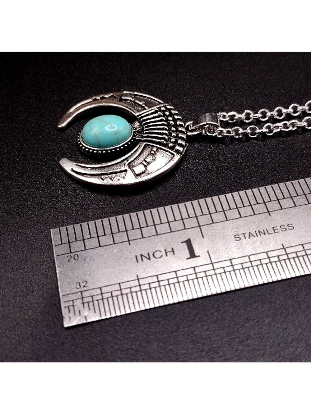 925 Silver Necklace w/ Turquoise Crescent Moon Pendant Women's Vintage Boho Gift